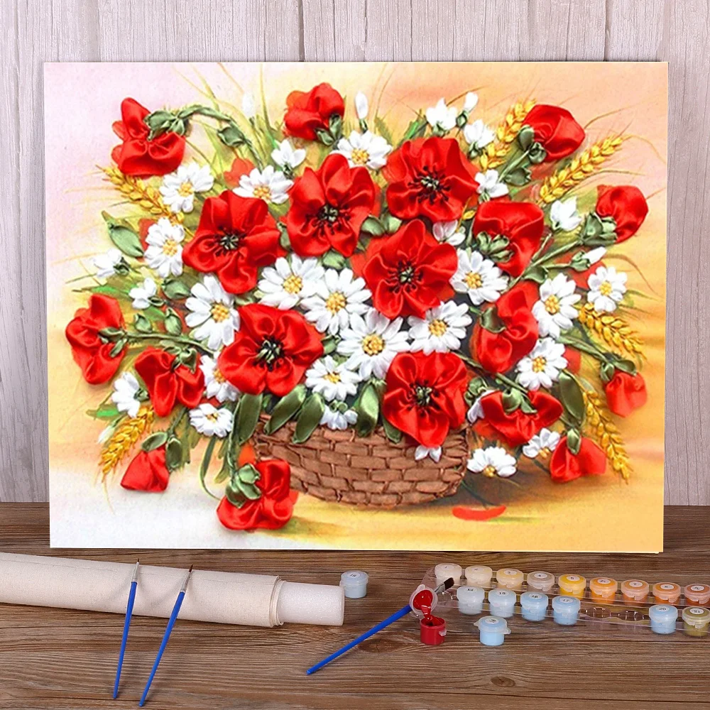 Poppy Flowers Coloring By Numbers Painting Set Acrylic Paints 40*50 Painting On Canvas Loft Wall