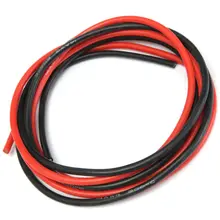 Fio de silicone macio à prova de calor, 1 metro preto + 1 metro 12awg 14awg 16awg 22awg 24awg gel de sílica, fio preto e vermelho cabo de cabo