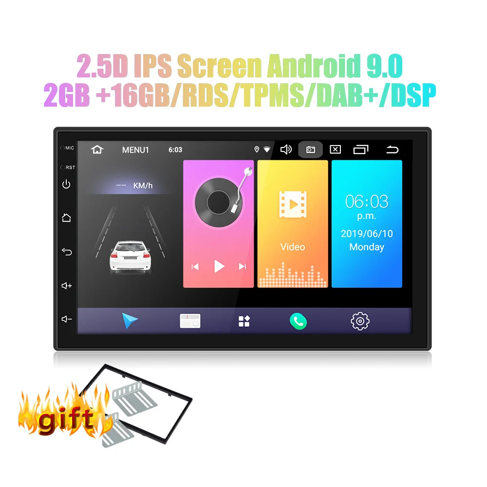 7 'Android 9,0 автомобильное радио 2 din android автомобильное компактное минирадио 2.5D ips экран gps навигация wifi Bluetooth MP5 плеер Передняя и задняя камера - Цвет: radio with frame