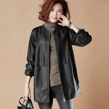 Spring Woman's Pu Leather Jackets Long Sleeve Casual Ladies Faux Leather Coats Basic Plus Size Female Jacket with Pockets