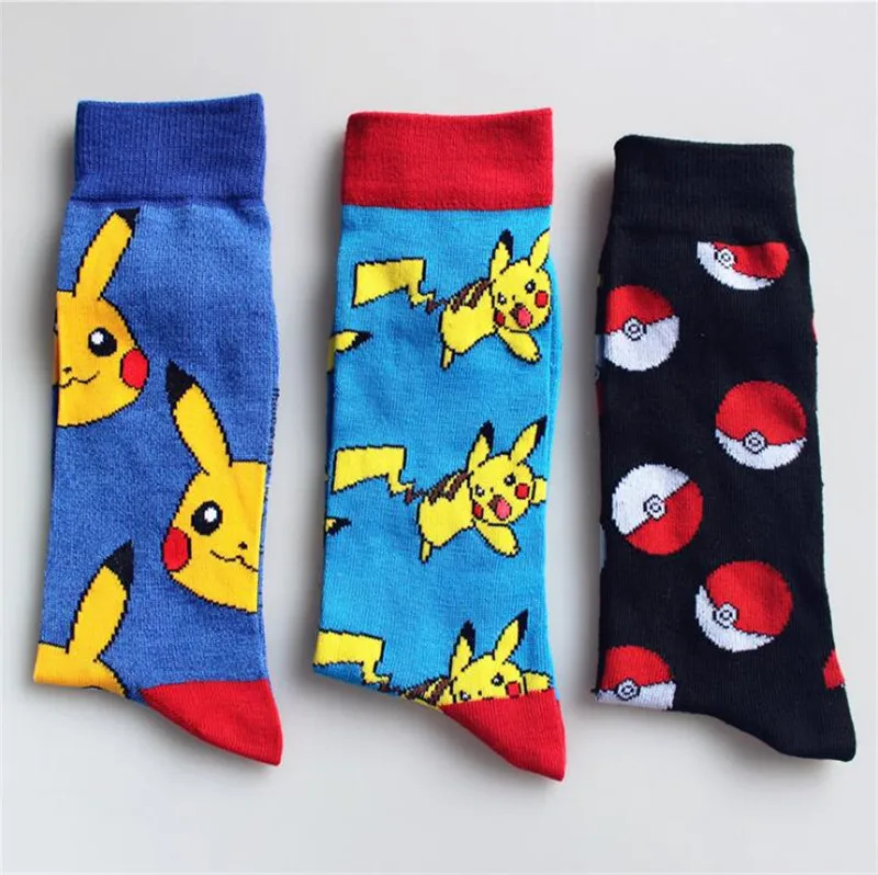 Japan Anime Pokemon Sports Socks Pikachu Poke Ball Lovers Knee High Men Women Cartoon Cute Cotton