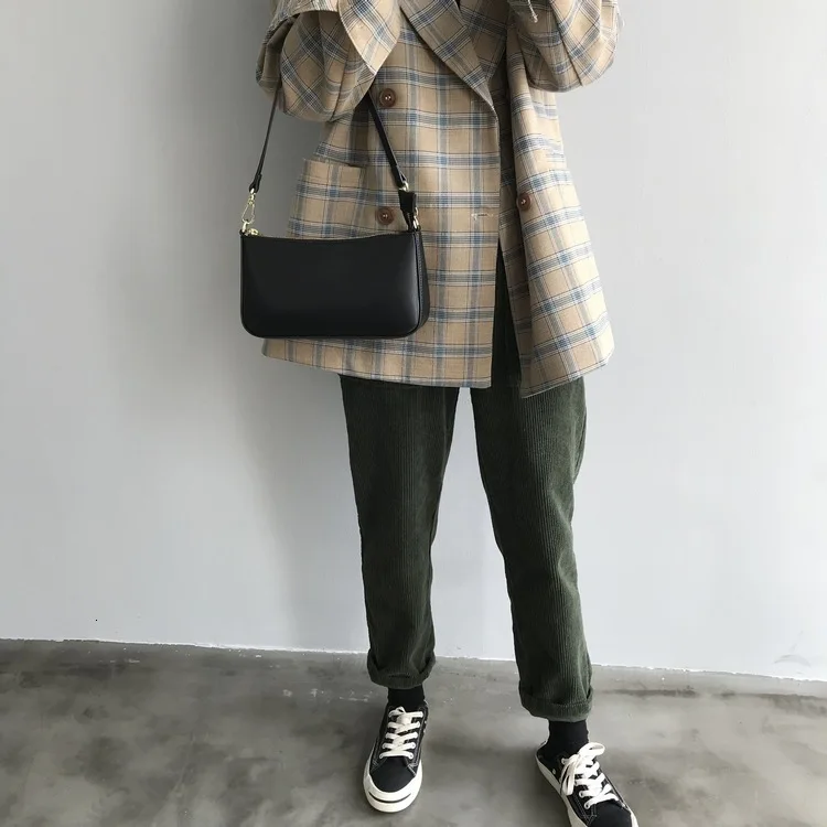 Retro Fashion Lattice Lapel Long Suit Loose Coat Woman Autumn Tops Blazer Jacket