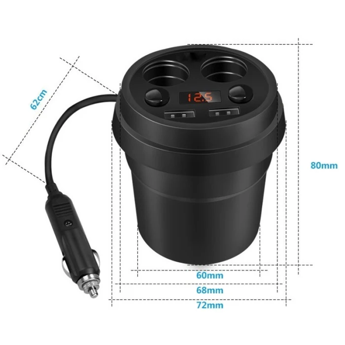 Автомобильное зарядное устройство 2 USB чашки питания гнездо адаптер прикуривателя Разветвитель с напряжением светодиодный дисплей LHB99