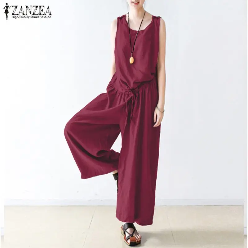 Plus Size Women's Wide Leg Jumpsuits ZANZEA Elegant Solid Tank Overall Casual Pantalon Summer Female O Neck Rompers Playsuits Plus Size Women's Wide Leg Jumpsuits ZANZEA Elegant Solid Tank Overall Casual Pantalon Summer Female O Neck Rompers Playsuits