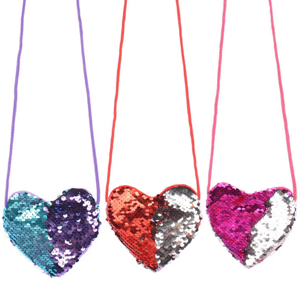 Key Sequins Love Heart Gift Children Party Zipper Birthday Fashion Cute Portable Messenger Bag Mini Coin Purse With Lanyard