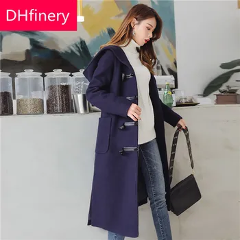 

DHfinery Women Wool Coat for bust 102-134CM winter elegant Double Breasted Long vintage woolen coat plus size XL-5XL B806