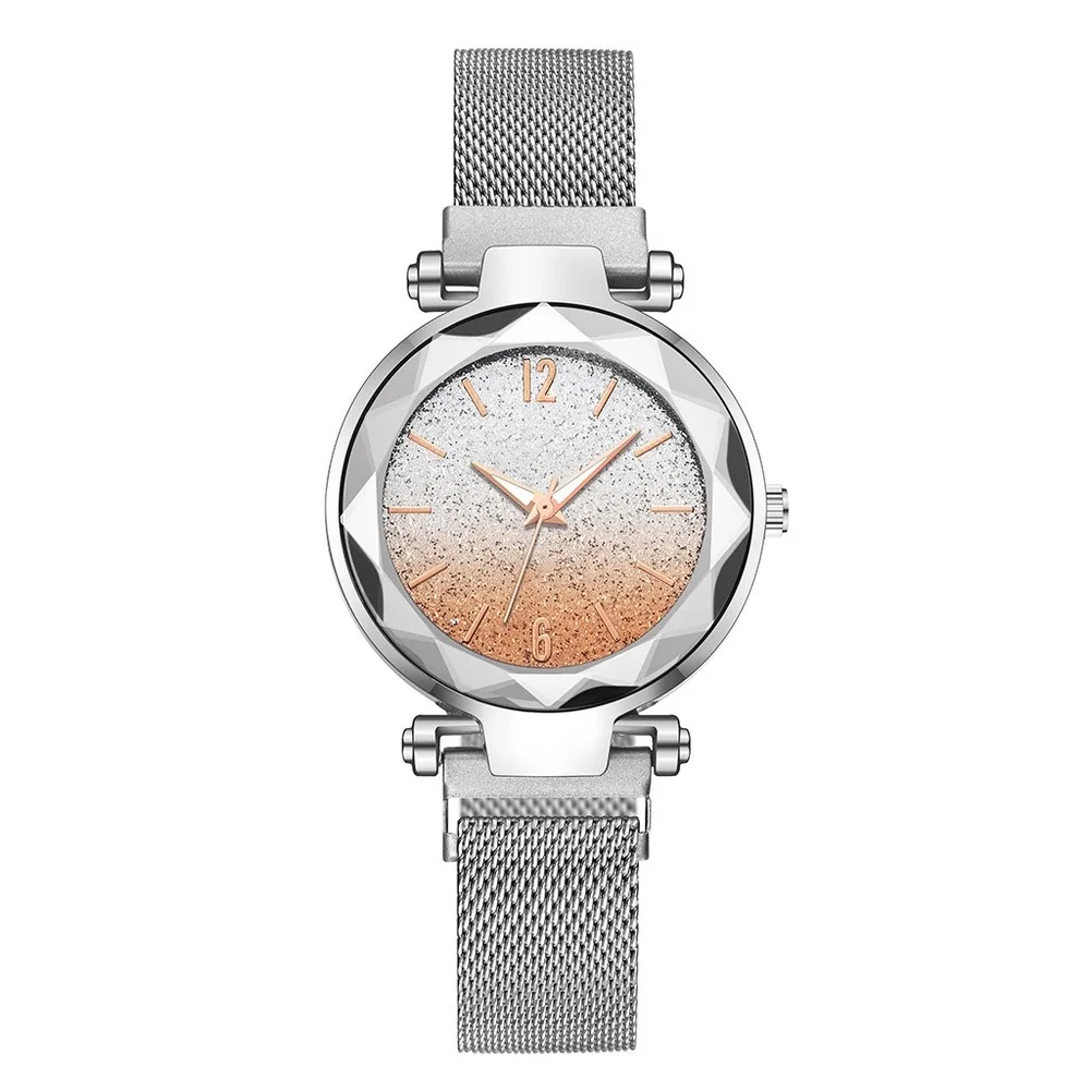 Роскошные Звездное небо браслет из нержавеющей стали часы для женщин Кристалл Аналоговые кварцевые наручные часы Дамская мода платье часы - Цвет: orange