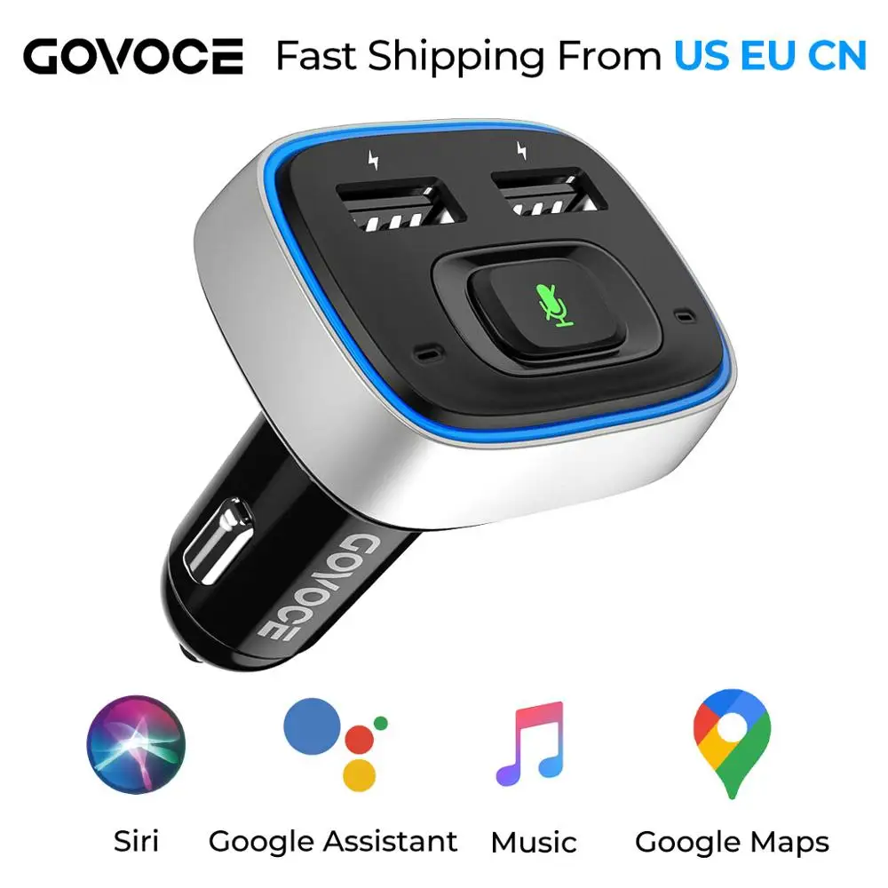 GoVoCE Bluetooth Car Charger With Siri & Google Voice Control Wireless Car Charger USB Fast Chargeres For Phone