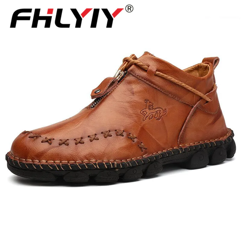 

Fhlyiy Brand Autumn Winter Leather Men Boots High tops Winter Men'S Ankle Boot Comfortable Motorcycle Boots Men'S Shoes Size 48