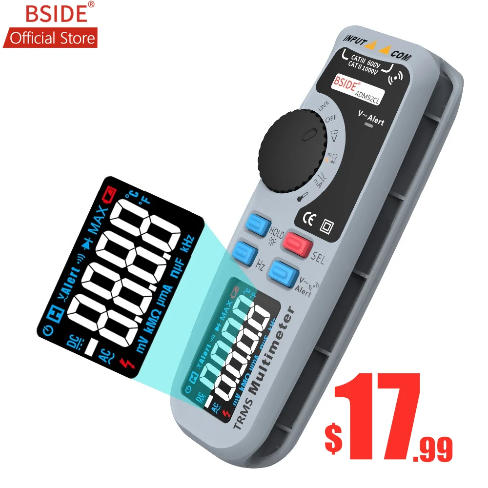 BSIDE ADM92CL цветной дисплей Цифровой мультиметр True RMS Авто Диапазон 6000 TRMS тестер с