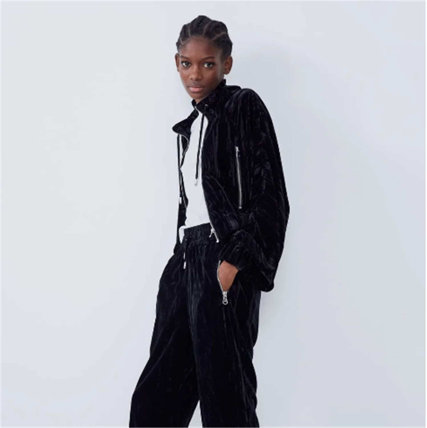 2019 ZA Женская куртка модная новая зимняя бархатная богемная с длинными рукавами и