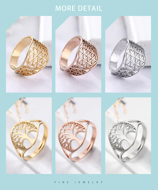 Anello Albero Della Vita In Acciaio Inossidabile Regolabile - Gioiello Significativo Per Donne Con Zirconi - Foto 12