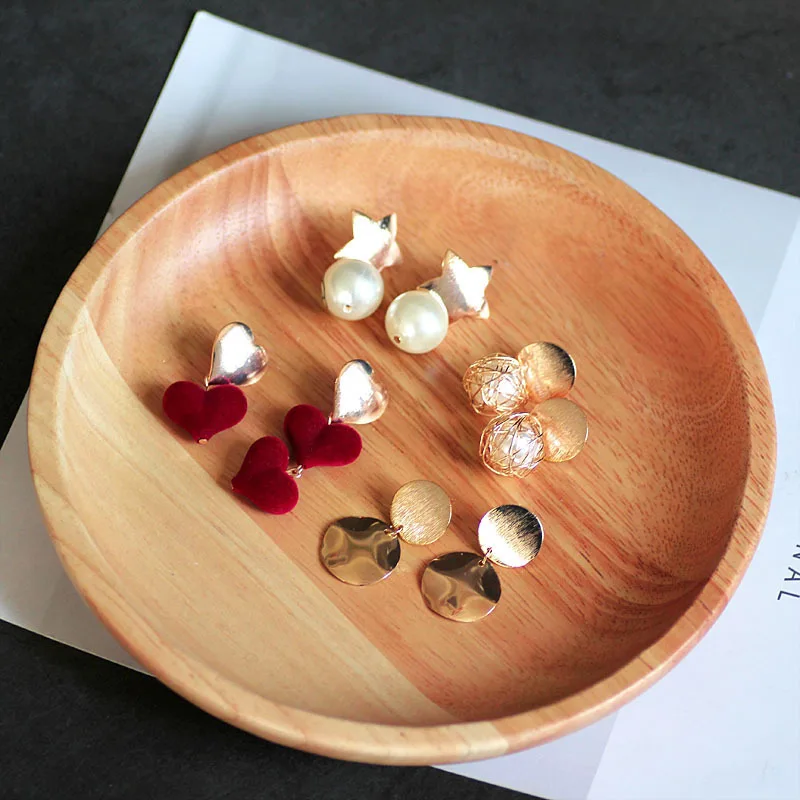 Аксессуары для сережки DIY 18K позолоченные серьги-гвоздики круглые пятиконечные звезды серьга-гвоздик сердечко материал для серег кулон