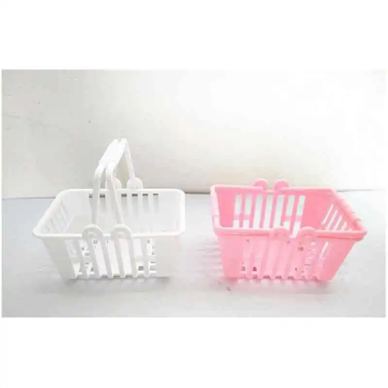 Mini Shopping Basket Pretend Play Toys Kids Mini Supermarket Shopping Hand Basket Model Doll House Miniature Furniture 2 pcs