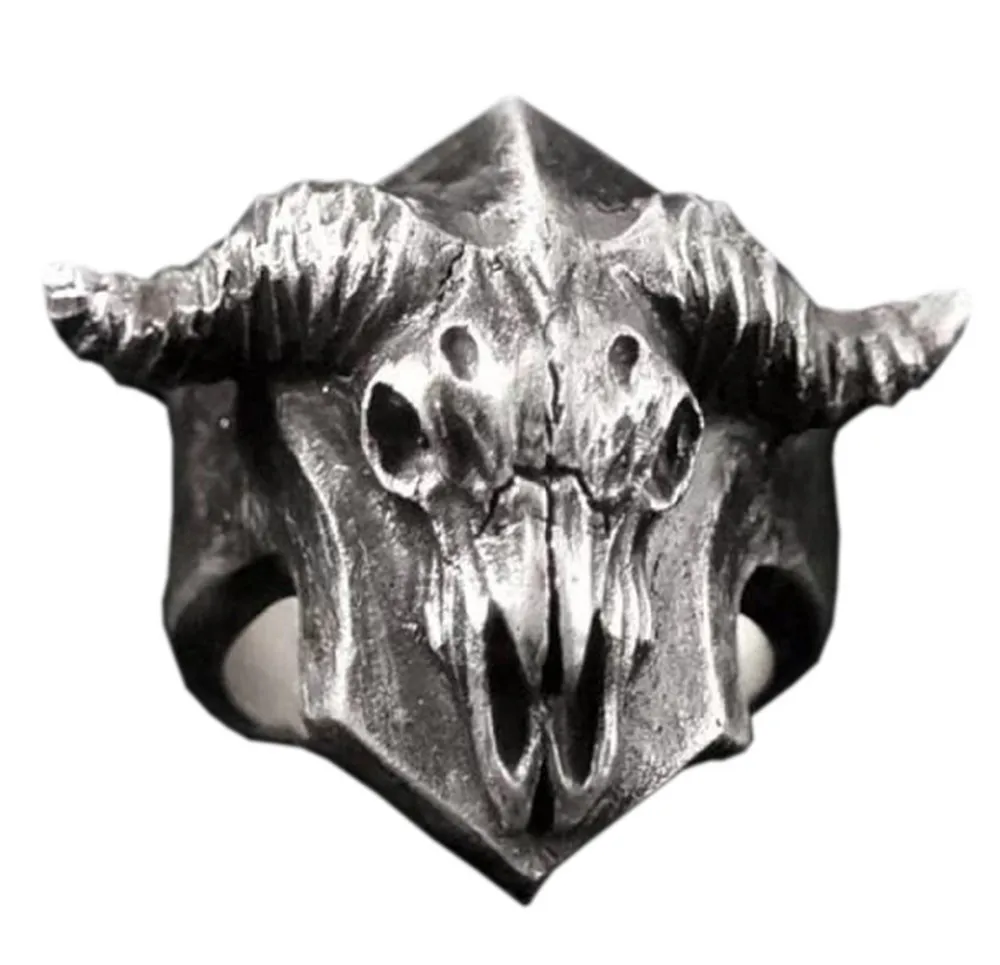 

Drop Ship Size 7-14 Cool Heavy Big Goat Ring Man Motor Biker Silver Vintage Sheep Ring Baphomet Demon Biker Jewelry