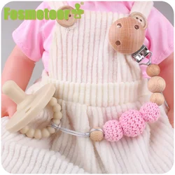 Fosmeteor 1pcs Baby Crochet Bead Pacifier Chains Safe Anti Dropping Chew Wood Bead Infant Pacifier Clips for Baby Teether Gift