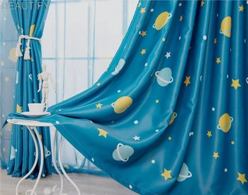 

Low Price Full Blackout Curtain Fabric Blue Planet Curtains Living Room Bedroom Balcony Curtains French Window 1 X Curtain Panel