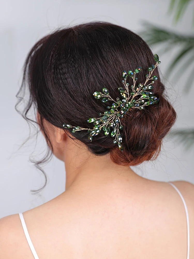 Bohemian Green Hair comb Purple Headpieces Blue Red Hair pins Crystal Jewelry tiara Wedding Bridal Accessories