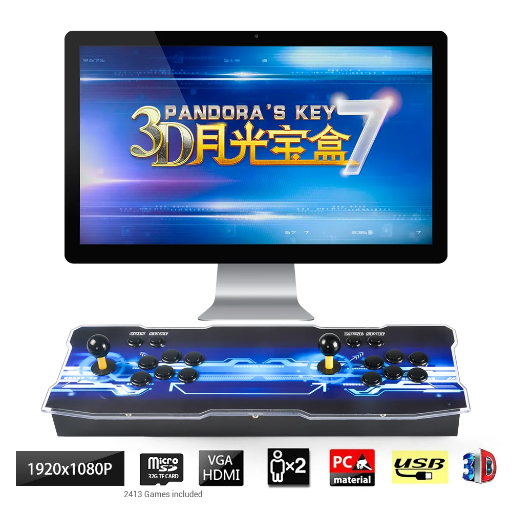 

3D/2D Pandora's Box Key 7 Retro 2 Players 2413 Games Arcade Machine Game Console, Adding Games, USB Game Pad Up to 4 Players DIY