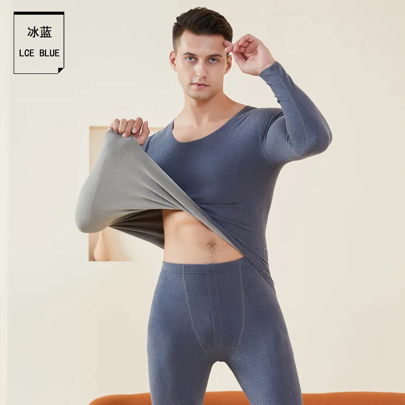 Thermal Underwear Winter Thick Lovers Long Johns Shirt 2-piece Set Large Size Casual O-neck Men's Thermal Clothing Elastic Suit mens base layer pants Long Johns