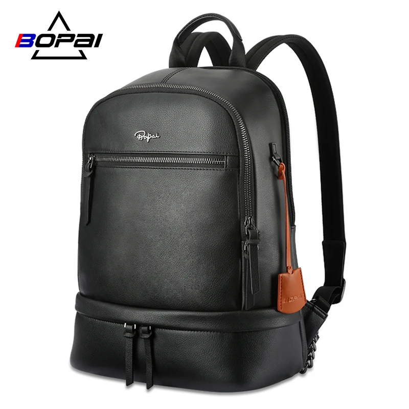 Backpack Women BOPAI Genuine-Leather Mochila Rucksacks Schoolbag Light Laptop Girls Waterproof