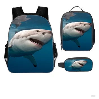 

School Bags Set for Children Book Bag Pencil Case Bookbag Teenager Girls Boys Cute Shark 3D Schoolbag Backpack Mochila Infantil