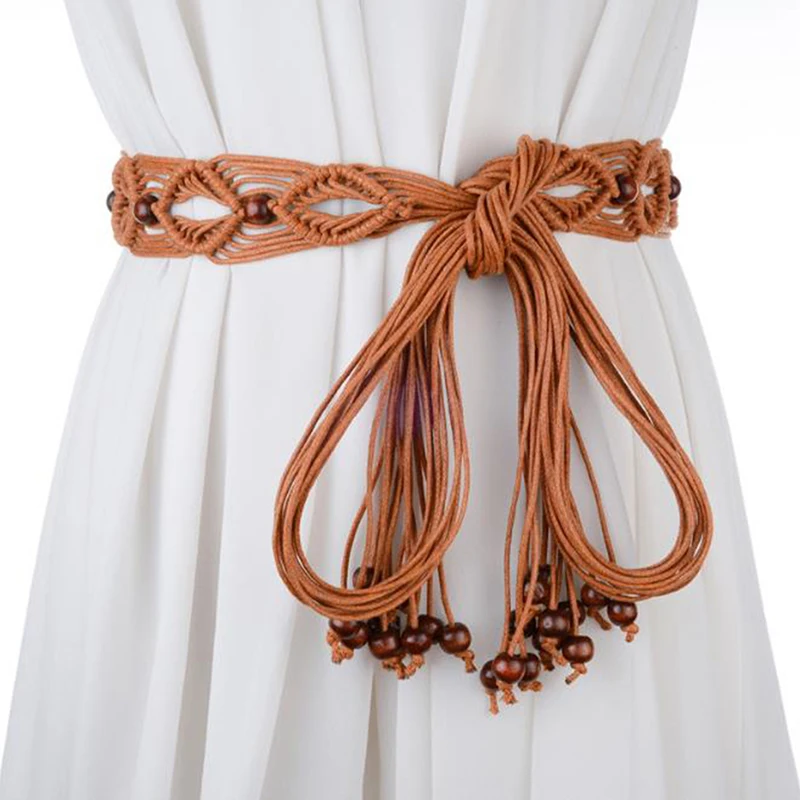 Ženy tkanina střapcem pás opletené waistband přivázat řemen boho dívčí široký pás lano běžící pás pás opasky pro šaty waistband příslušenství
