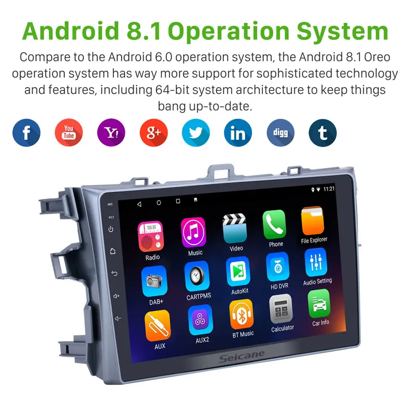 Sale Seicane Car Radio For Toyota Corolla 2006-2012 Android 8.1/9.0 9 inch 2Din Tochscreen Head Unit GPS Navigation Multimedia Player 1