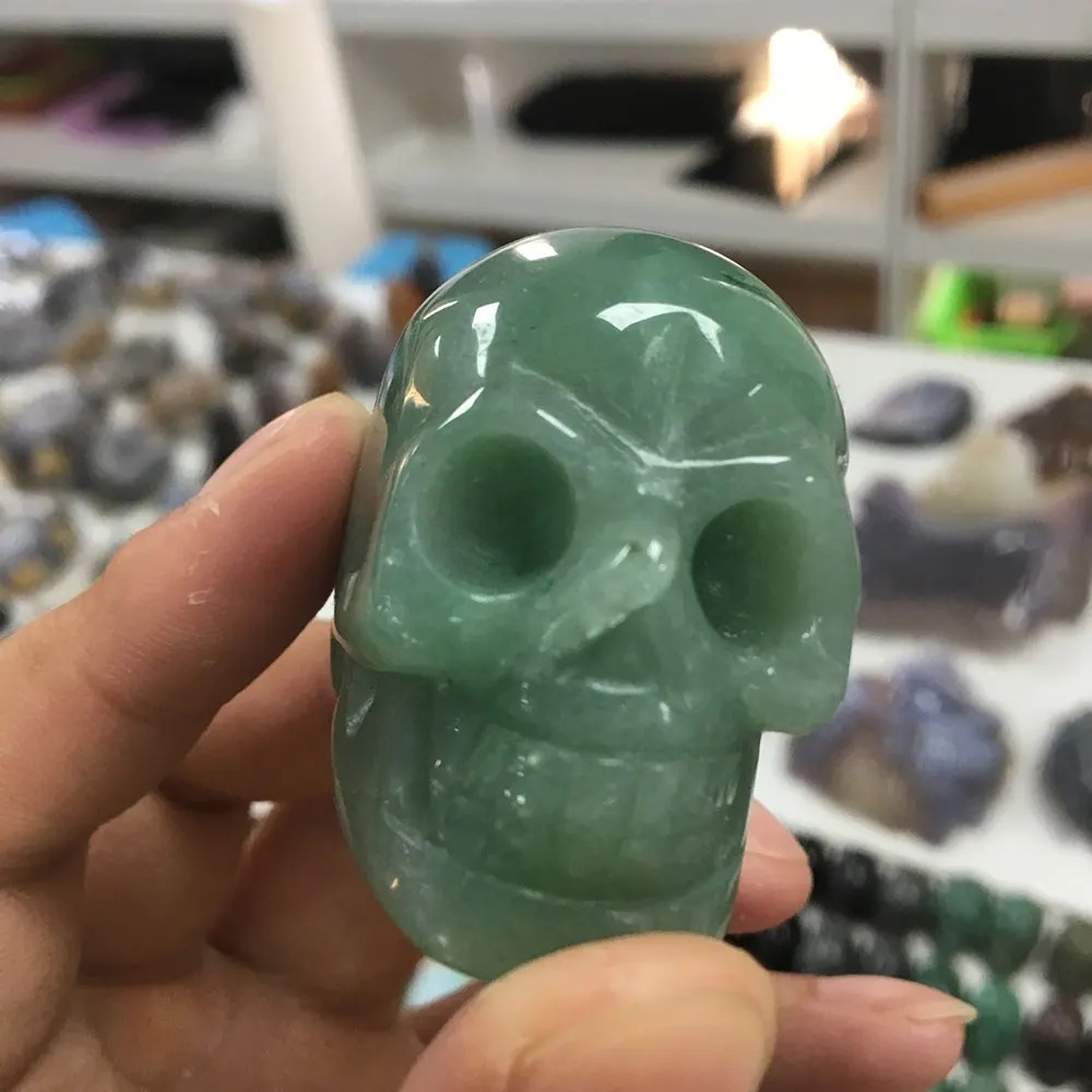 aventurine skull Зеленый авантюрин череп хрустальный череп для украшения дома для подарка LP - Цвет: aventurine skull