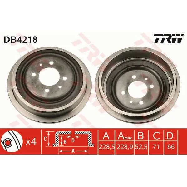 Drum brake RENAULT: 1.7/1.7/1.7/86-94 KANGOO 1.2/1.5 dCi/1.6 16 V/Elect'road RE 97 Kangoo TRW DB4218 | - Цена: 