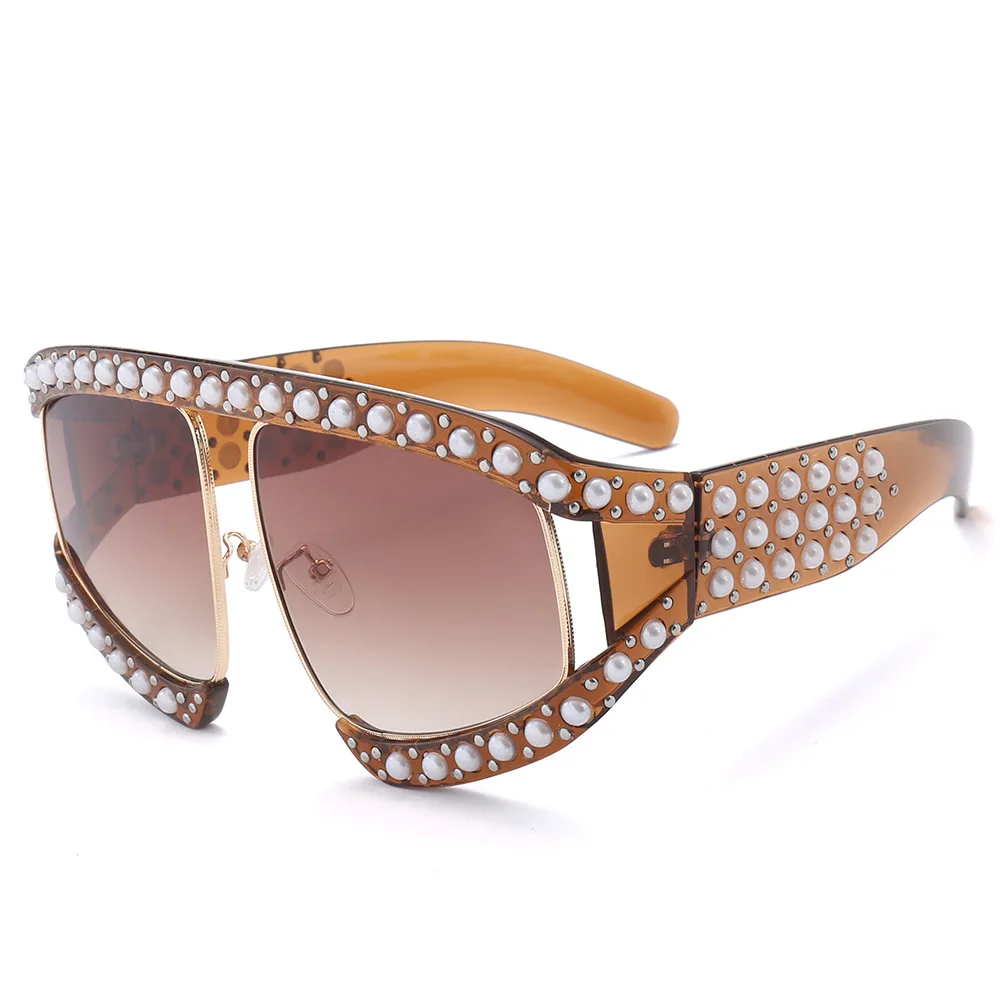 UV400 Oversized Pearl Frame Goggle Sunglasses Women Shades Luxury Brand Designer Sunglasses Female UV400