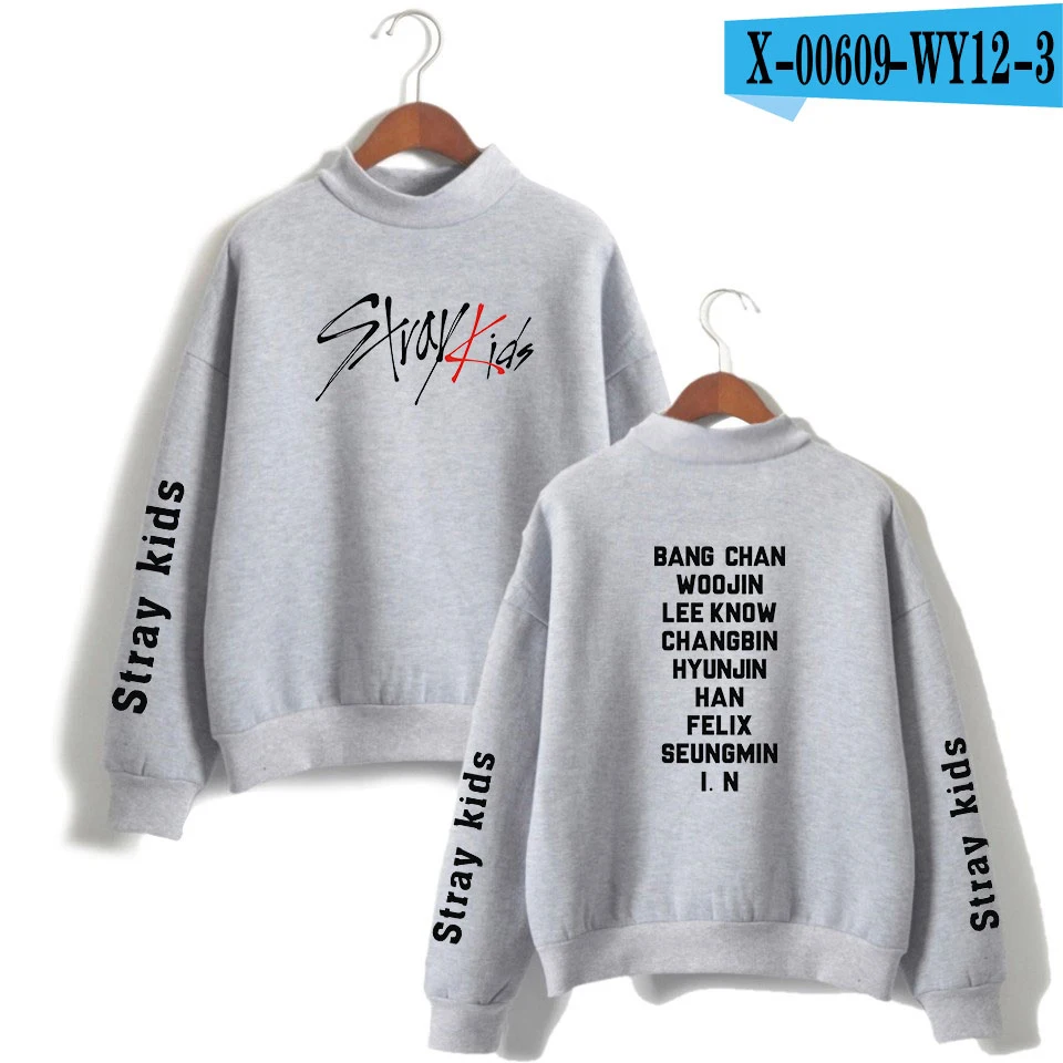 SHEIN stray kids футболка с водолазкой популярные повседневные пуловеры KPOP панк уличная Женская Повседневная Толстовка Harajuku - Цвет: Gray