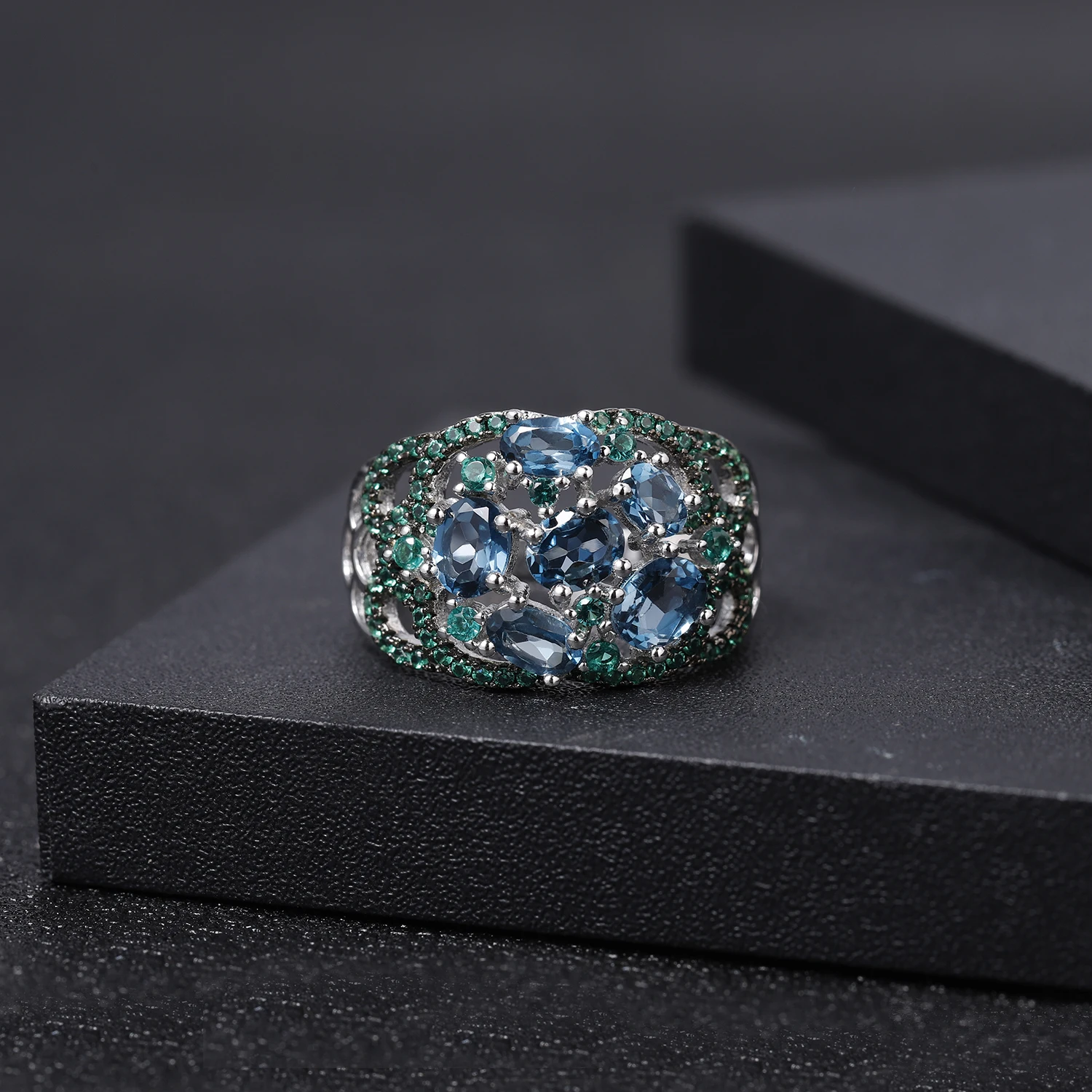 GEM'S BALLET 2.00Ct натуральный Лондонский голубой топаз Арт Деко Стильное кольцо Настоящее 925 пробы серебряные кольца с драгоценными камнями для женщин хорошее ювелирное изделие