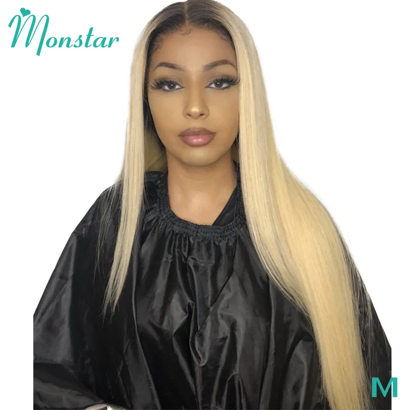 Monstar 150% плотность бразильские Remy прямые человеческие волосы парики 2 тона темные