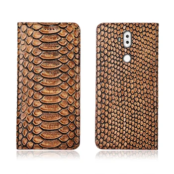 

Python pattern natural genuine leather flip cover card slot holder for Asus Zenfone 5 Lite ZC600KL phone case funda phone bag