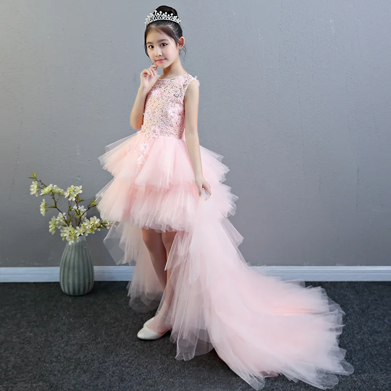 Flower Boys/Flower Girls Princess Dress Girls Puffy Yarn Children Catwalks Wedding Dress Tailing Evening Gown Host Piano Costume