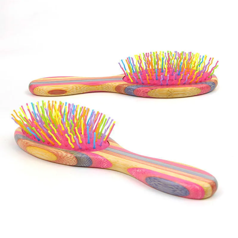 

Comb Hair Brush Massage Wooden Bamboo Comb Rainbow Volume Anti-static Hair Comb Massage Head Promote Blood Circulation