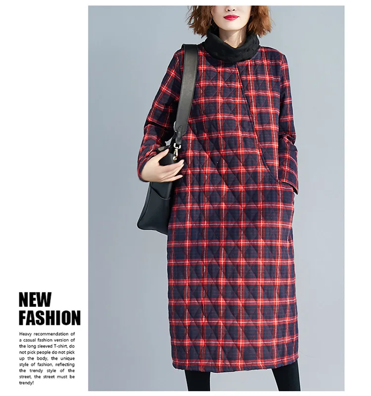 Fat Mm2019 Winter New Products Padded Thick Warm High Collar Pattern Large Size Dress Literature And Art Pattern Cotton Coat Cot