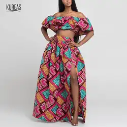 Kureas Сексуальная африканская одежда женская национальная Дашики комплект из двух предметов Высокая юбка наряд до талии Повседневный