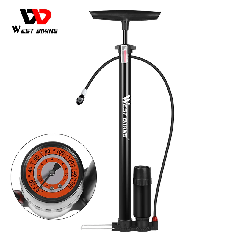 West Biking Floor Pump 160 Psi High Pressure Gauge Cycling Air Pump