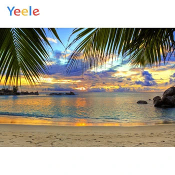 

Tropical Sea Photography Backdrops Sky Clouds Beach Palms Trees Photo Backgrounds Summer Holiday Party Photophone Props