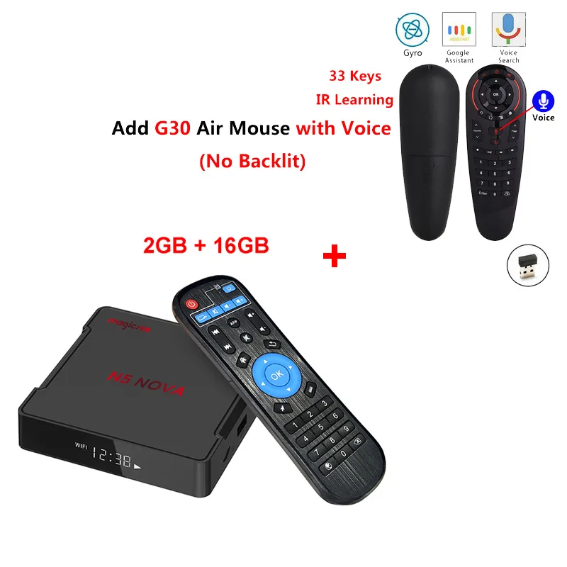 Magicsee N5 NOVA Android 9,0 Smart Tv Box 4 ГБ 32 ГБ RK3318 четырехъядерный BT4.0 2,4G 5G Wifi приставка N5 MAX медиаплеер - Цвет: 2GB16GB add g30s