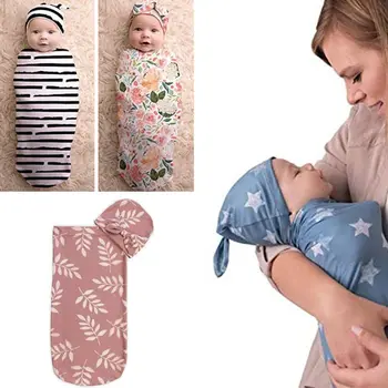 

Baby Wrap Sleeping Bag Cute Blanket with Hat Swaddle Newborn Anti-shock Towel F3ME