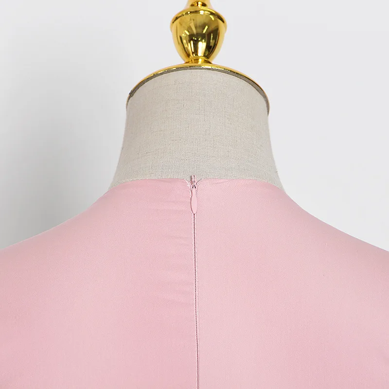 GALCAUR Pink Dress For Women V Neck Lantern Long