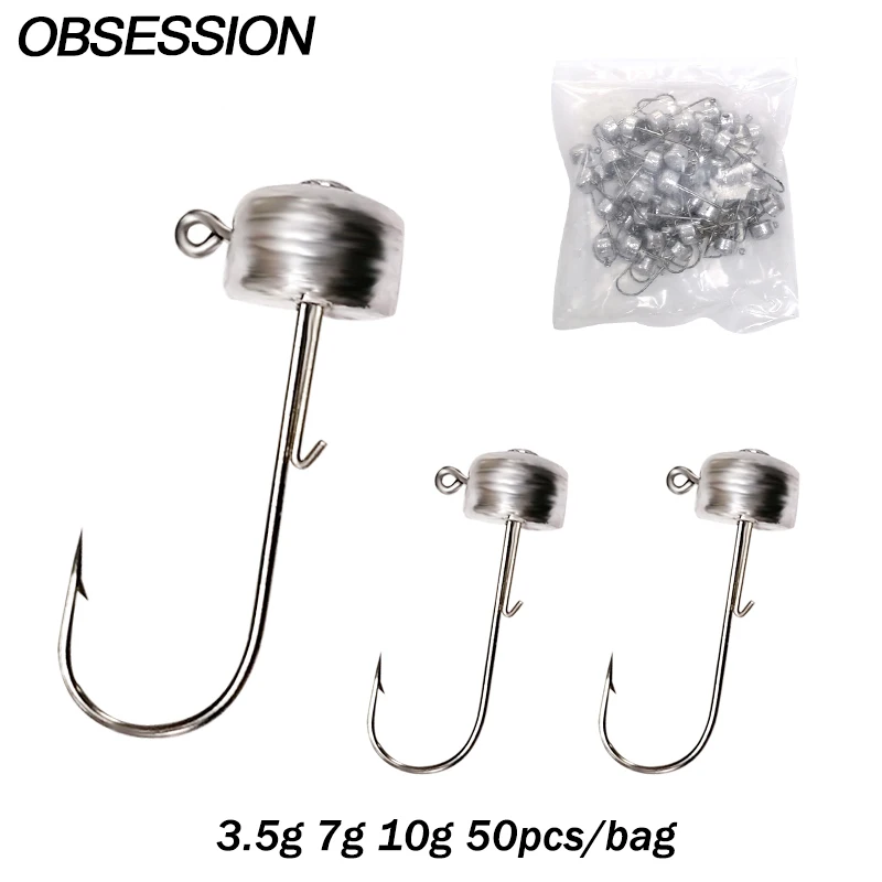 

50pcs 3.5g 7g 10g Cylindrical shape Metal hook hard bait Soft Worm Jigging head Barbed Hooks Jig Head Lure Fishing Accessories