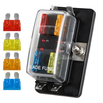 

4-Way 12V/24V Auto Car Power Distribution Blade Fuse Holder Box LED Indicator Automotive Fuse Holder Box Block Panel Board