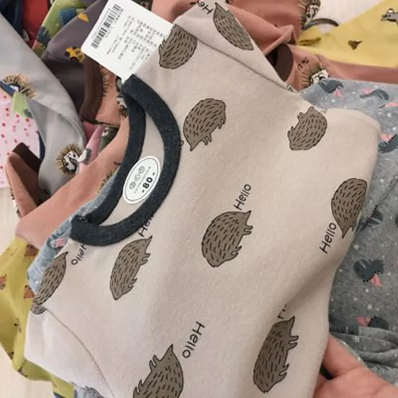 Детские пижамы комплект домашней одежды из хлопка с длинными рукавами в Корейском стиле для мальчиков и девочек ST19074