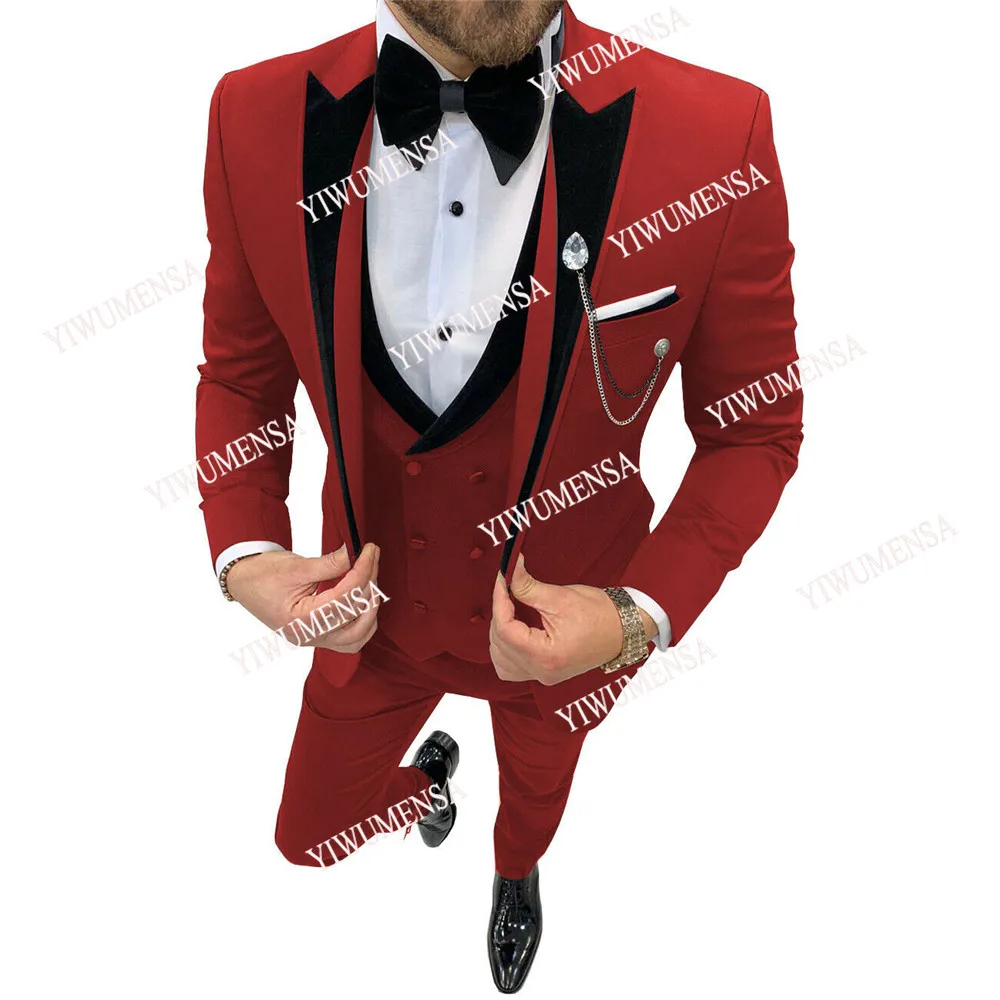 black blazer for men YIWUMENSA Formal Red With Black Peaked Lapel Blazers Slim Fit Wedding Suits For Groom Wear Costume Homme Mariage Dress Tuxedos men's blazers