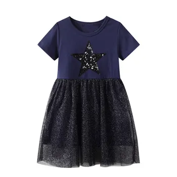 Infant Baby Kids Dresses for Girls Short Sleeve Dress Black Sequined Star Clothing Summer Casual Dress Unicorn Children Costume 1