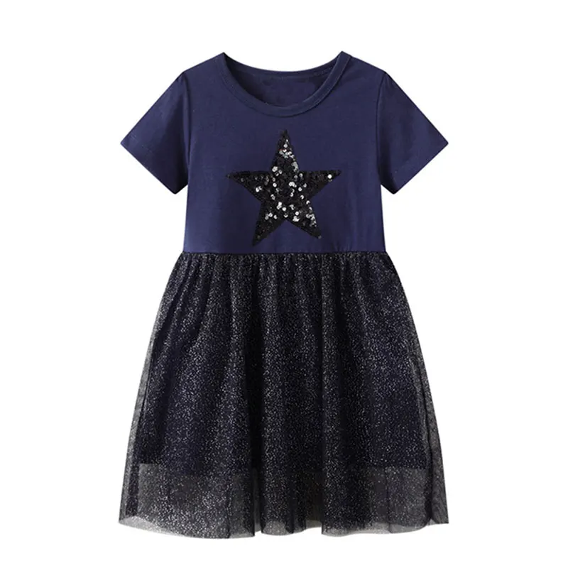 Infant Baby Kids Dresses for Girls Short Sleeve Dress Black Sequined Star Clothing Summer Casual Unicorn Children Costume | Детская